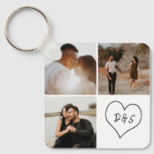 4 Photo Custom Collage Initial Heart Personalized Schlüsselanhänger (Vorderseite)