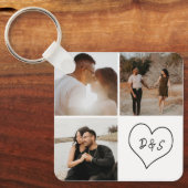 4 Photo Custom Collage Initial Heart Personalized Schlüsselanhänger (Vorderseite)
