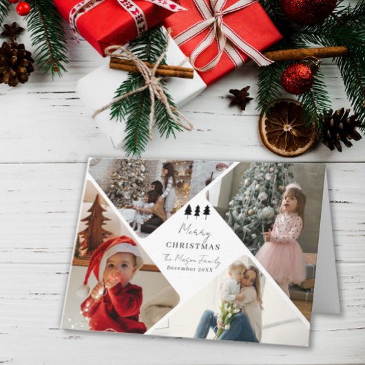 4 Photo Family Christmas Card Trees Design Dankeskarte