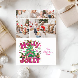4 Photo Glitter Leopard Bow Holly Jolly Feiertagskarte