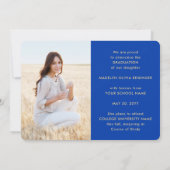 4 Photo Graduation Collage Script Royal Blue Gold Ankündigung (Rückseite)