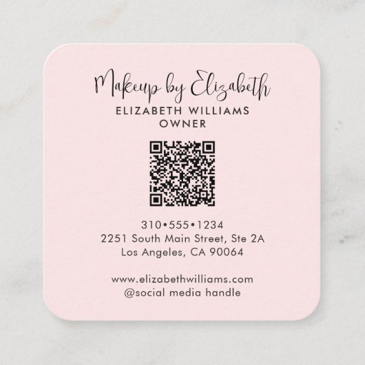 4 Photo Makeup Blush Pink Script Black QR Code Quadratische Visitenkarte