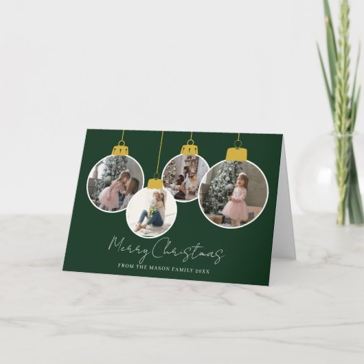 4 photo Merry Christmas bauble Photo Card Dankeskarte (Vorderseite)