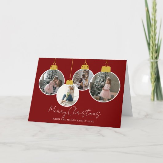 4 photo Merry Christmas bauble Photo Card Dankeskarte (Vorderseite)
