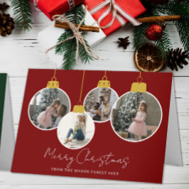4 photo Merry Christmas bauble Photo Card Dankeskarte