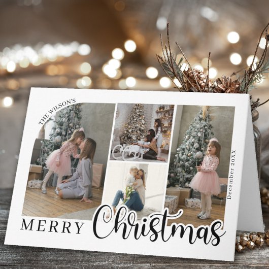 4 photo Merry Christmas Bold Script Photo Card Dankeskarte