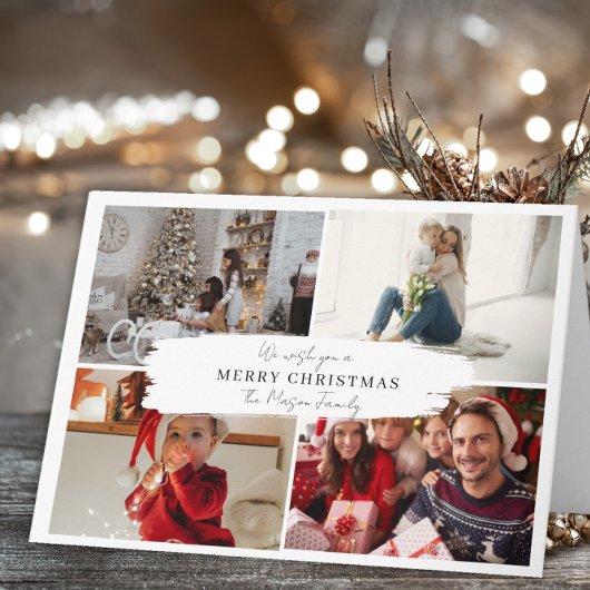 4 Photo modern Family Christmas Card Trees Design Dankeskarte