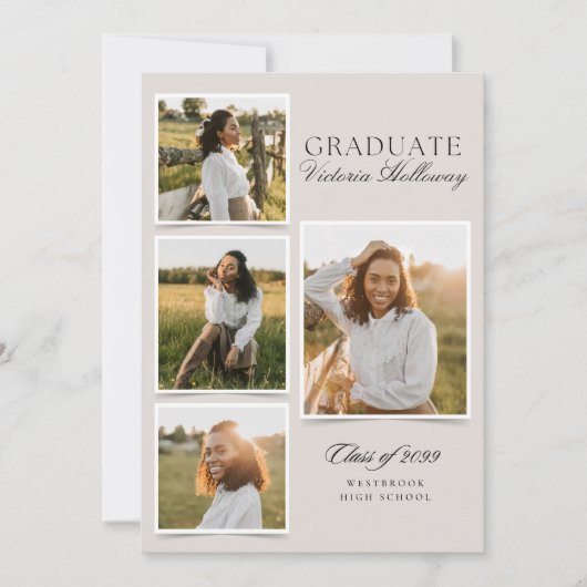4 Photo Modern Ivory Graduation Announcement  Einladung (Vorderseite)