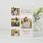 4 Photo Modern Ivory Graduation Announcement  Einladung (Stehend Vorderseite)