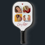 4 Photo Modern Trendy Simple Personalized Name Pickleball Schläger<br><div class="desc">4 Photo Modern Trendy Simple Heart Personalized Name Pickleball Paddle features four of your favorite photos with your personalized name in elegant red calligraphy script accented with a love heart. Personalize by editing the text in the text box provided. Perfect for birthday, Christmas, Mother's Day, baby showers, bridal showers, mom,...</div>