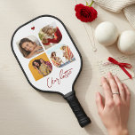 4 Photo Modern Trendy Simple Personalized Name Pickleball Schläger<br><div class="desc">4 Photo Modern Trendy Simple Heart Personalized Name Pickleball Paddle features four of your favorite photos with your personalized name in elegant red calligraphy script accented with a love heart. Personalize by editing the text in the text box provided. Perfect for birthday, Christmas, Mother's Day, baby showers, bridal showers, mom,...</div>