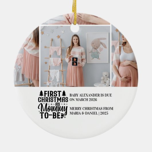 4 Photo Mommy to be Christmas Pregnancy Keramik Ornament (Hinten)