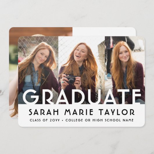 4 Photo Simple Modern Bold Typography Graduation Ankündigung (Vorne/Hinten)