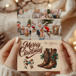 4 Photo Western Bow & Boots Christmas Feiertagskarte