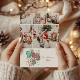 4 Photo Whimsical Ho Ho Ho Christmas Family  Feiertagskarte