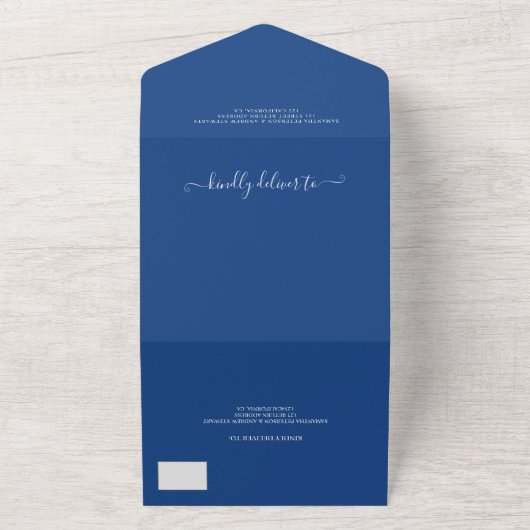 4 Photos blue white modern script wedding All In One Einladung (Außenbereich)