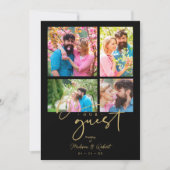 4 photos Fake Golden Black Trendy Collage Wedding Einladung (Vorderseite)