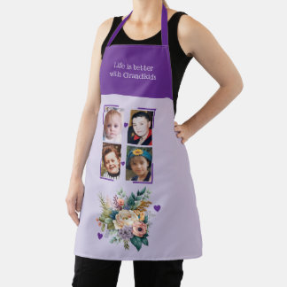 4 photos grandchildren floral purple schürze