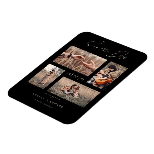 4 Photos Modern Collage Wedding Wimshical Script Magnet (Linke Seite)