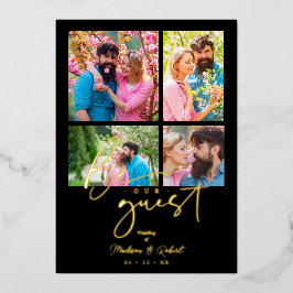 4 photos Real Golden Black Trendy Collage Wedding Folieneinladung