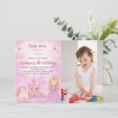 4. Prinzessin Geburtstagsfeier Einladung mit Foto (Stehend Vorderseite)