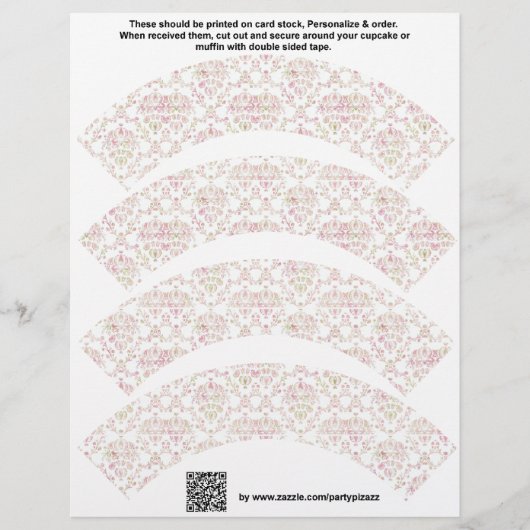 4 pro Blatt Damask Design Custom Cupcake Wrappers (Vorne)