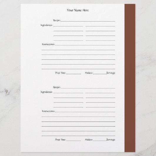 4 pro Seite - Braune, zweiseitige Rezeptseiten (Vorderseite)