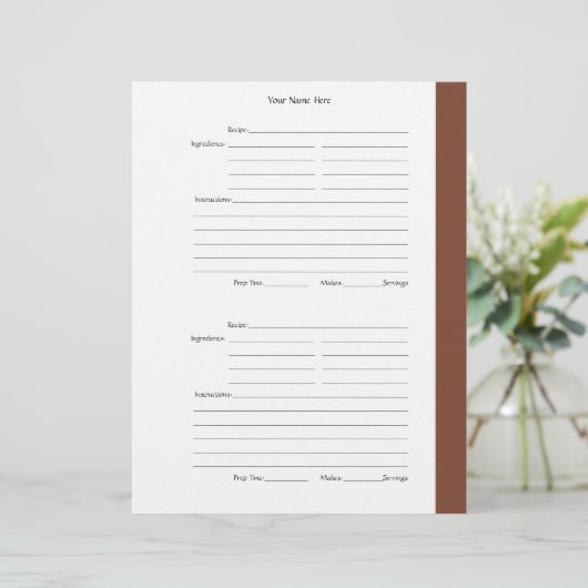 4 pro Seite - Braune, zweiseitige Rezeptseiten (Stehend Vorderseite)