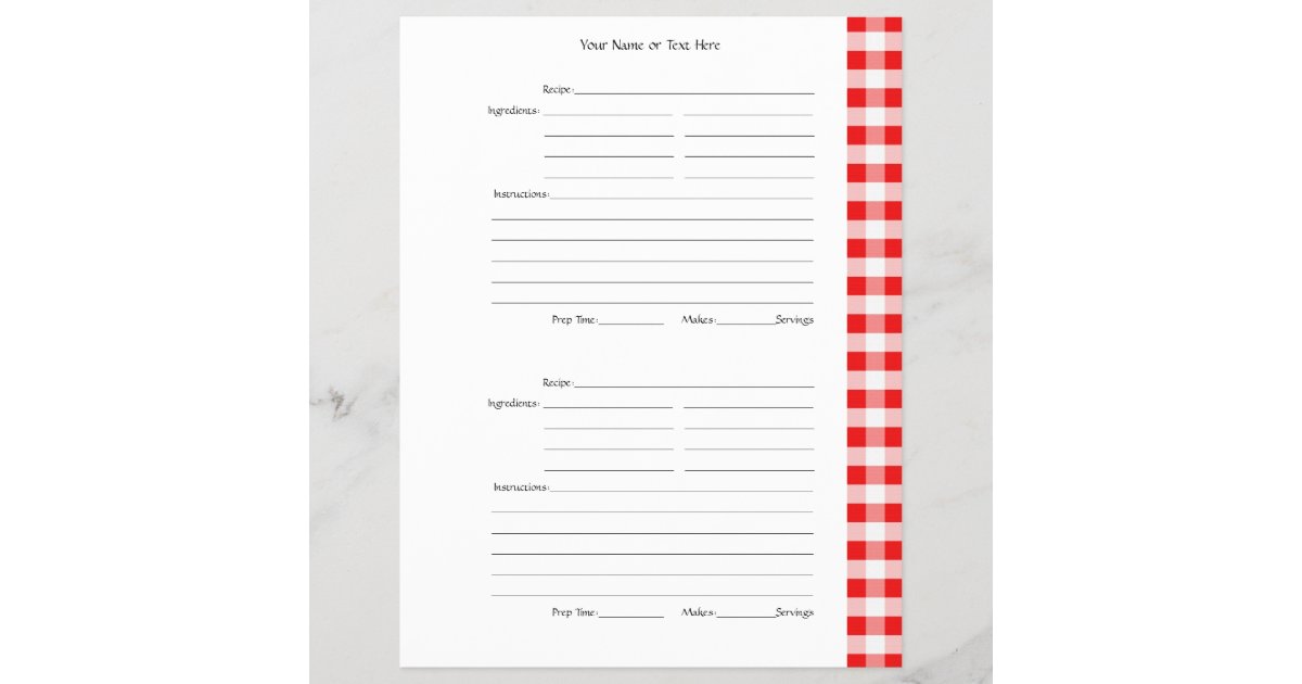 4 Pro Seite Roter Gingham 2 Versah Rezept Seiten Zazzle De