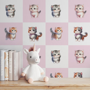 4 Purfect Kittens on Pink & White: Peel and Stick Tapete