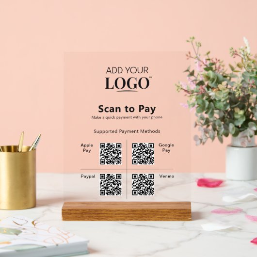 4 QR Code Scan zur Bezahlung moderner Beruflicher  Acrylschild (Hochzeit)