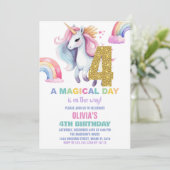 4. Rainbow Unicorn Birthday Einladungen Glitzer (Stehend Vorderseite)
