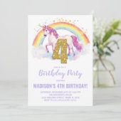 4. Rainbow Unicorn Geburtstag Einladungen (Stehend Vorderseite)