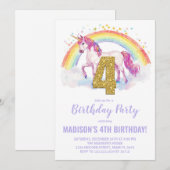 4. Rainbow Unicorn Geburtstag Einladungen (Vorne/Hinten)