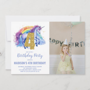 4. Rainbow Unicorn Geburtstag Einladungen Foto