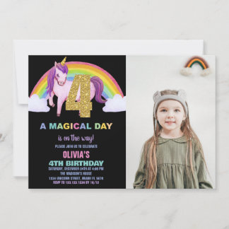 4. Rainbow Unicorn Geburtstag Einladungen Foto