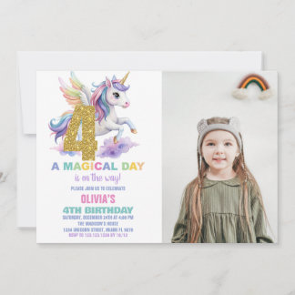 4. Rainbow Unicorn Geburtstag Einladungen mit Foto