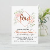 4. Rose Gold Geburtstag Einladung (Stehend Vorderseite)