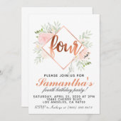 4. Rose Gold Geburtstag Einladung (Vorne/Hinten)