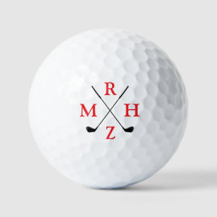 4 rote Initialen Monogramm mit Golfschlägern Golfball