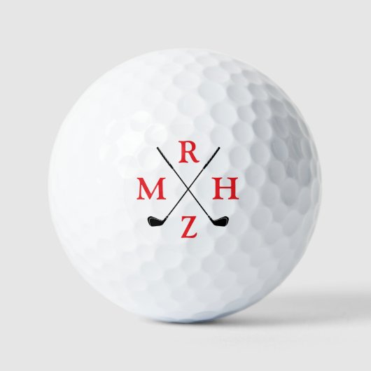 4 rote Initialen Monogramm mit Golfschlägern Golfball (Vorderseite)