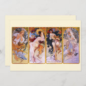 4 Saisons von Alphonse Mucha, Vintager Jugendstil Einladung (Vorne/Hinten)