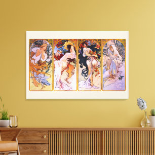 4 Saisons von Alphonse Mucha, Vintager Jugendstil Leinwanddruck
