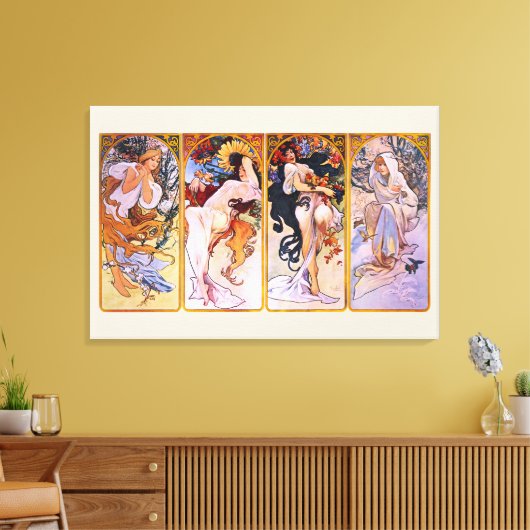 4 Saisons von Alphonse Mucha, Vintager Jugendstil Leinwanddruck (Insitu (Wohnzimmer))