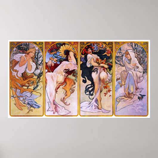 4 Saisons von Alphonse Mucha, Vintager Jugendstil Poster (Vorne)