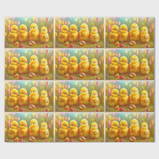 4 Sammlung von Osterhühnern und -Blume Geschenkpapier (Flach)