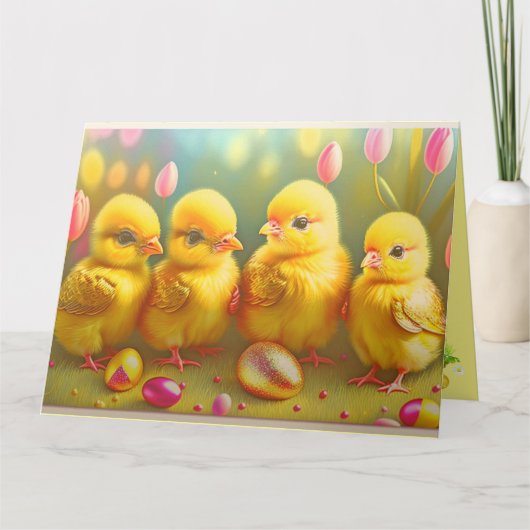 4 Sammlung von Osterhühnern und -Blume Karte (Vorderseite)