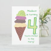 4 Schotte Eiscreme Geburtstagsparty Einladungen (Stehend Vorderseite)