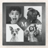 4 Schwarz-weiße Foto-Khalkboard-Collage Monogramm Glasuntersetzer (Vorderseite)