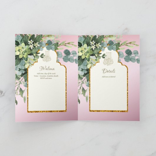 4 Seite NIKAH WALIMA Einladung Pink GREENERY Islam (Innenseite)